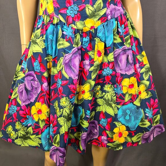 Vintage 80s Floral Swing Dress Size M Crinoline Fit Flare Summer Party Prom - Picture 6 of 12
